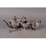 An Art Deco period Chinese white metal tea set, having bamboo design with bamboo effect handles,