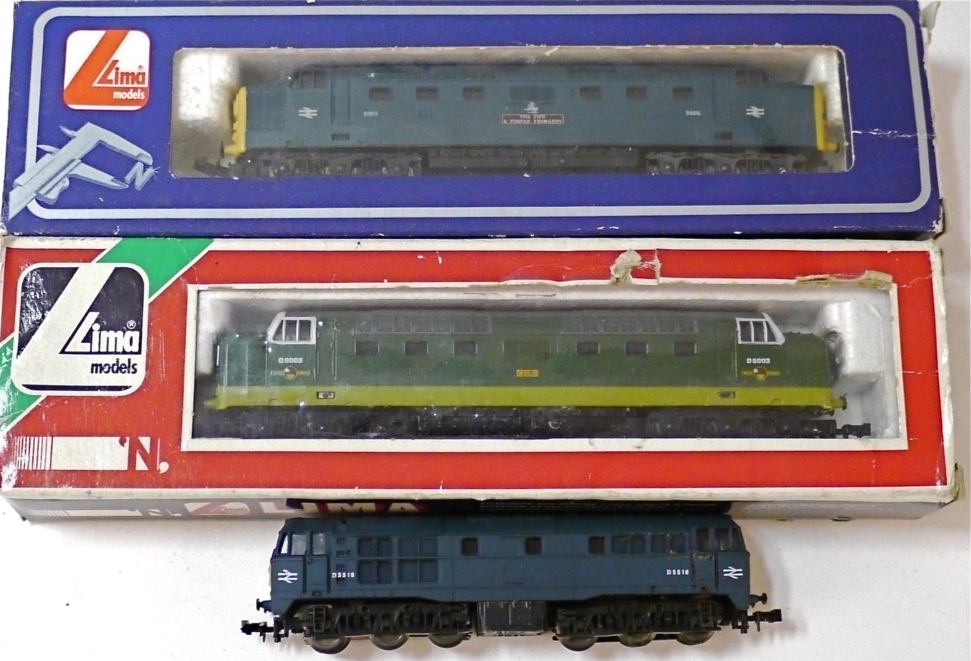 Lima N Gauge Diesel Locomotives, comprising Deltics D9003 'Meld' in BR green and 9006 'The Fife