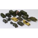 Military Diecast, tanks and trucks including Dinky 626 Military Ambulance, 677 Armoured Command