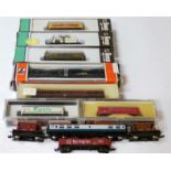 N Gauge Rolling Stock by Lima, including 2 BR coaches, 6 boxed wagons and 3 others, mostly G-VG,