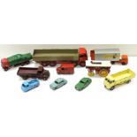 Playworn Diecast, cars, industrial and commercial vehicles including a Dinky 428 Trailer, 19 Rover