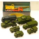 Dinky, industrial and military vehicles including a 972 20-Tow Lorry-Mounted Crane 'Coles' in its