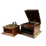 Hornless gramophone: a Columbia hornless Grafonola in oak case with No 6 soundbox (tone-arm joint
