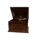 Table grand gramophone: an HMV Model 104, with Meltrope soundbox, oak case, grille cloth intact (