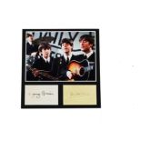 The Beatles, Autographs, two 5"x3" paper sheets one signed by George Harrison the other by Paul