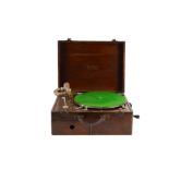 Portable gramophone: a Ludgate wood portable with Saturn-type soundbox on gooseneck arm on
