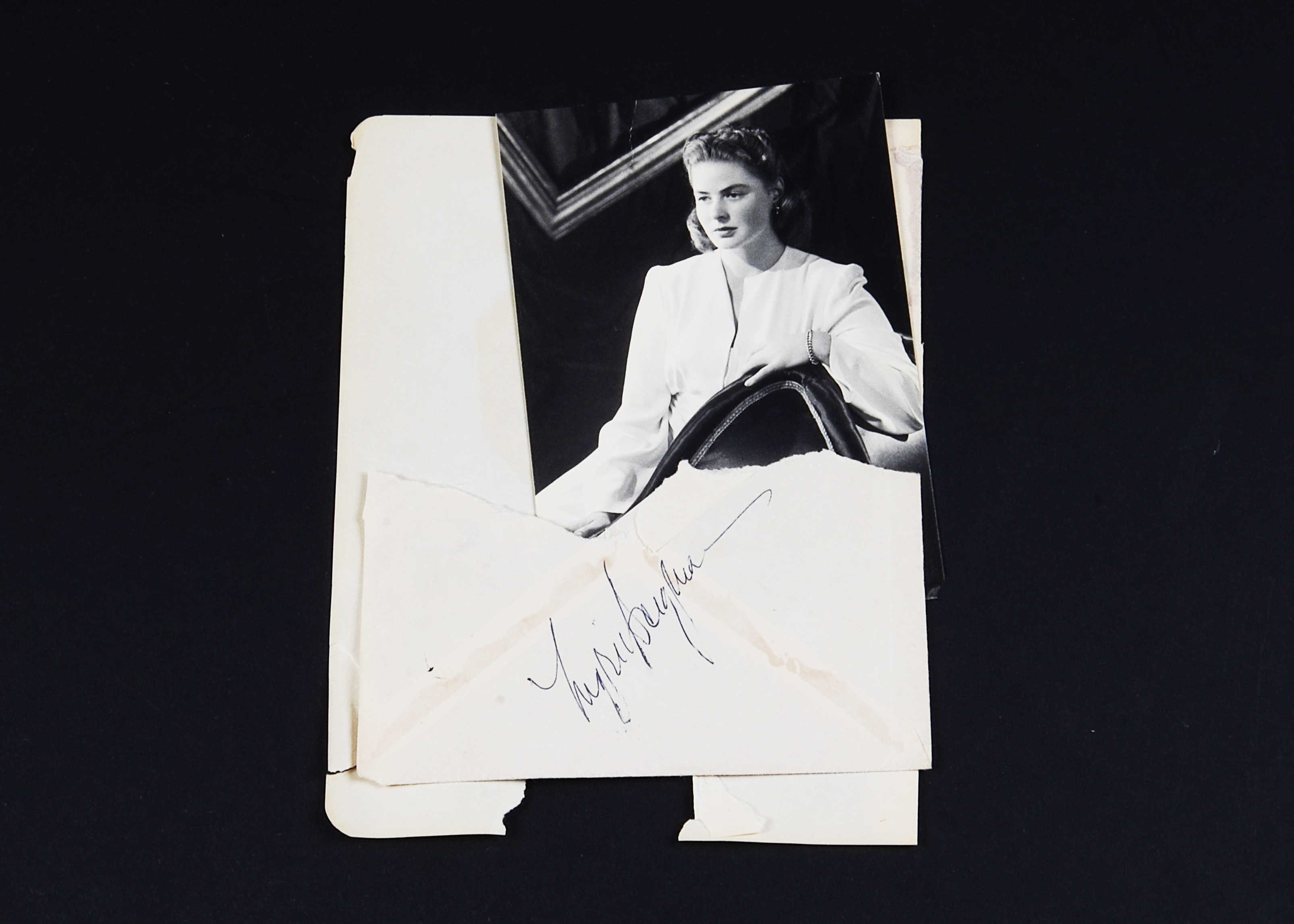 Ingrid Bergman / Autograph, part of a vintage envelope signed in blue pen 'Ingrid Bergman'
