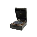 Portable gramophone: A Symphonion (Dulcetto) in black case with combined winding and carrying handle