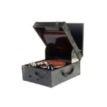 Portable gramophone: a rare Columbia Model 113 portable in black case with external record