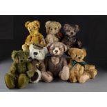 Seven small Artist and manufactured teddy bears: including a Woodland Bears Tipsy - 103?4in. (271?