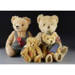 Four Hermann Limited Edition teddy bears: Replica 30s Year in knitted dungarees; Little Robin; and