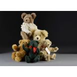 Five Australian artist teddy bears: three Mitchell Tyrie bears; a Brooke-Bri Bears purse bear - 9in.