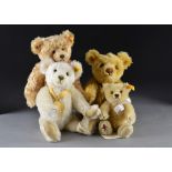 Four Steiff yellow tagged teddy bears: The British Isle Bear, with a Steiff box; and Danbury Mint