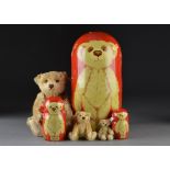 A rare Steiff Limited Edition Matrioschka teddy bear set, 508 of 750 pieces, three turned and