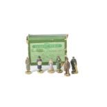 Hornby-Dublo 00 Gauge Pre-war Figures, six Passengers, in an original green D1 Station Staff box, G,