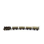 Bing 00 Gauge Clockwork Table Top LNWR Locomotive and Coaches, black lined 2-4-0 Tank with LNWR on