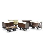 Bassett-Lowke 0 Gauge Freight Stock, comprising brown LMS vans (3, unboxed), a brown LMS brake