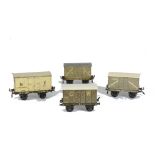 Bassett-Lowke 0 Gauge 4-wheeled Freight Stock, comprising LMS grey van, LNWR grey van, NE white