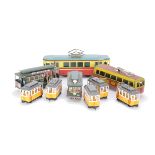 A Collection of Floor Toy Trams by Various Makers, including clockwork Braga Tram by Coelho de Sousa