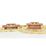 Hornby-Dublo 00 Gauge pre-war Wooden Stations and Goods Depot, two Main Line Stations both with