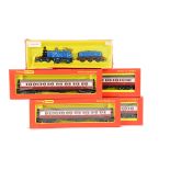 Tri-ang Hornby R553/4 Caledonian Loco and Coaches, blue CR locomotive and tender, in original