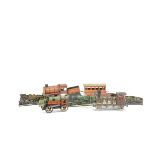A Group of Small Floor Trains and Pressed Tin ‘Flats’, comprising a 4-wheeled floor locomotive by