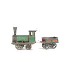 An Early ‘Circle Railway’ Clockwork Locomotive and Tender by Issmayer, finished in green and red