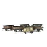 Bassett-Lowke and Bing 0 Gauge Open Wagons, comprising two B-L lithographed GW opens, both no 91694,