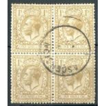 Ascension Great Britain used in Ascension King George V 1912-22 1/- bistre block of four sharing a