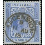 Ascension Great Britain used in Ascension King Edward VII 10/- ultramarine cancelled by a superb co