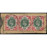 Ascension Great Britain used in Ascension King Edward VII 1/- green and carmine, a horizontal strip