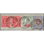 Ascension Great Britain used in Ascension King Edward VII 1d. (pair), 2d. and 9d. on piece with "ju