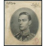 Colonial Head Die Proof King George VI portrait facing half left in double-oval frame, in black on