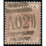 Antigua 1882 CA 2½d. red-brown showing large "2" in "2½" with slanting foot (R.7/1), neatly cancel