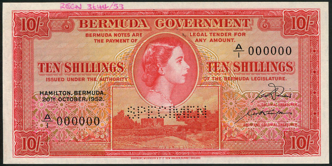 Bermuda Government, specimen 5 and 10 shillings, 20 October 1952, serial numbers A/1 000000, (Pick