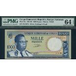 Banque Nationale du Congo, 1000 francs, 1 August 1964, serial number P572474, (TBB B205, Pick 8a),