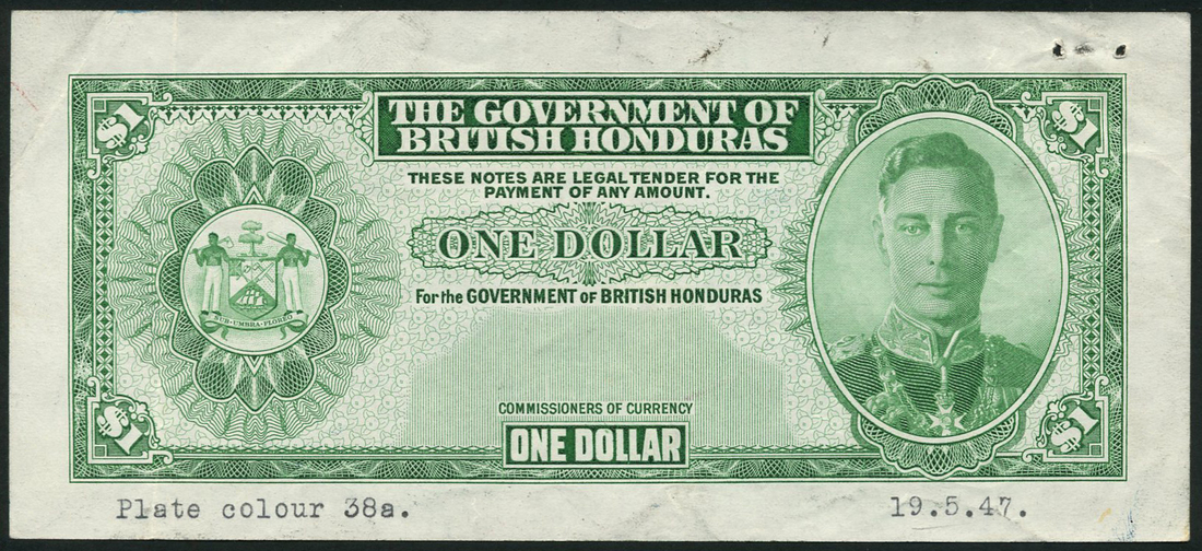 Government of British Honduras, obverse die proof for $1, ND (1947), (Pick 24, TBB B123 for type),