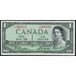 Bank of Canada, $1, 1954, serial number L/A 1663211, (TBB B329, Pick 66),