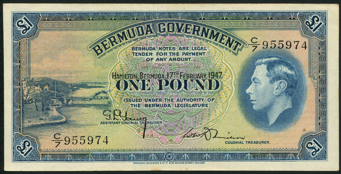 Bermuda Government, 10 shillings, 17 February 1947, serial number H/4 235073, (Pick 15, 16, 20),