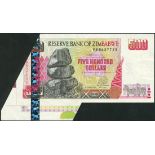 Reserve Bank of Zimbabwe, ERROR: $500, 2001, serial number PH8637735, (Pick 10),