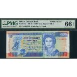Central Bank of Belize, specimen $100, 1 May 1990, serial number AA 000000, (TBB B315, Pick 57s),
