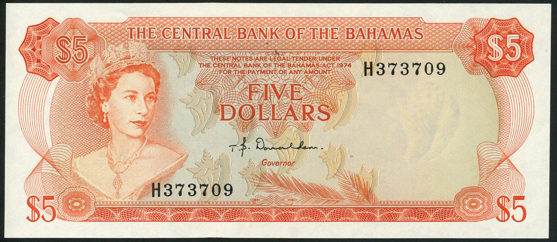 Central Bank of the Bahamas, a pair of notes of the 1974 Issue, (DAB B1, 2, Pick 35, 37, DAB B7-10,