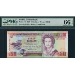 Central Bank of Belize, $50, 1 June 1991, serial number AB 394593, (TBB B314, Pick 56b),