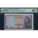 Central Bank of Malta, £5, ND (1968), serial number A/12 599216, (TBB B203, Pick 30),