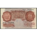 Bank of England, C P Mahon, 10 shillings, ND (1928), serial number V/07 770208, (EPM B210),