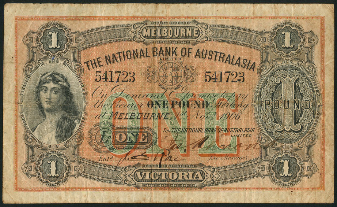 National Bank of Australia, £1, Melbourne, 1 November 1906, serial number 541723, (Vort-Ronald type