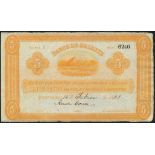 Banco de Oriente, Colombia, 5 pesos, 14 February 1888, serial number 6246, (Pick S698),