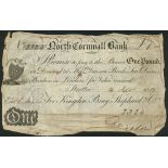 North Cornwall Bank, Kingdon Bray Shephard & Co, £1, 4 September 1807, serial number 2324, (Outing