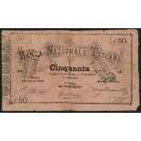 Banco Nazionale Toscana, 50 lire, 4 July 1866, manuscript serial number 140, (Gavello 74, Alfa 41),