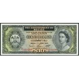 Government of Belize, $10, 1 June 1957, serial number D/1 233299, (TBB B104, Pick 36),